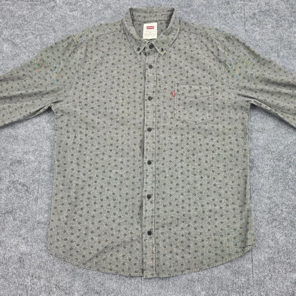 Levis Mens XL Gray Geometric Star Print Cotton Button Down Shirt 3LGLW1316